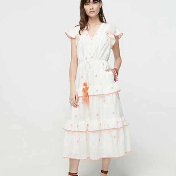 J.Crew Embroidered Midi Dress In Cotton Voile 8 - Picture 1 of 5